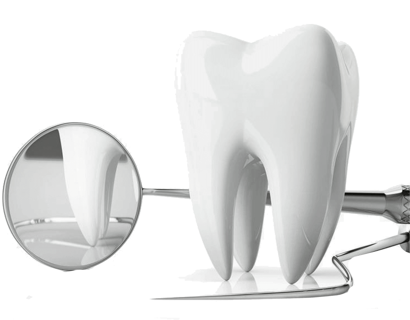 Tooth with dentist accessories with mirror and plugger